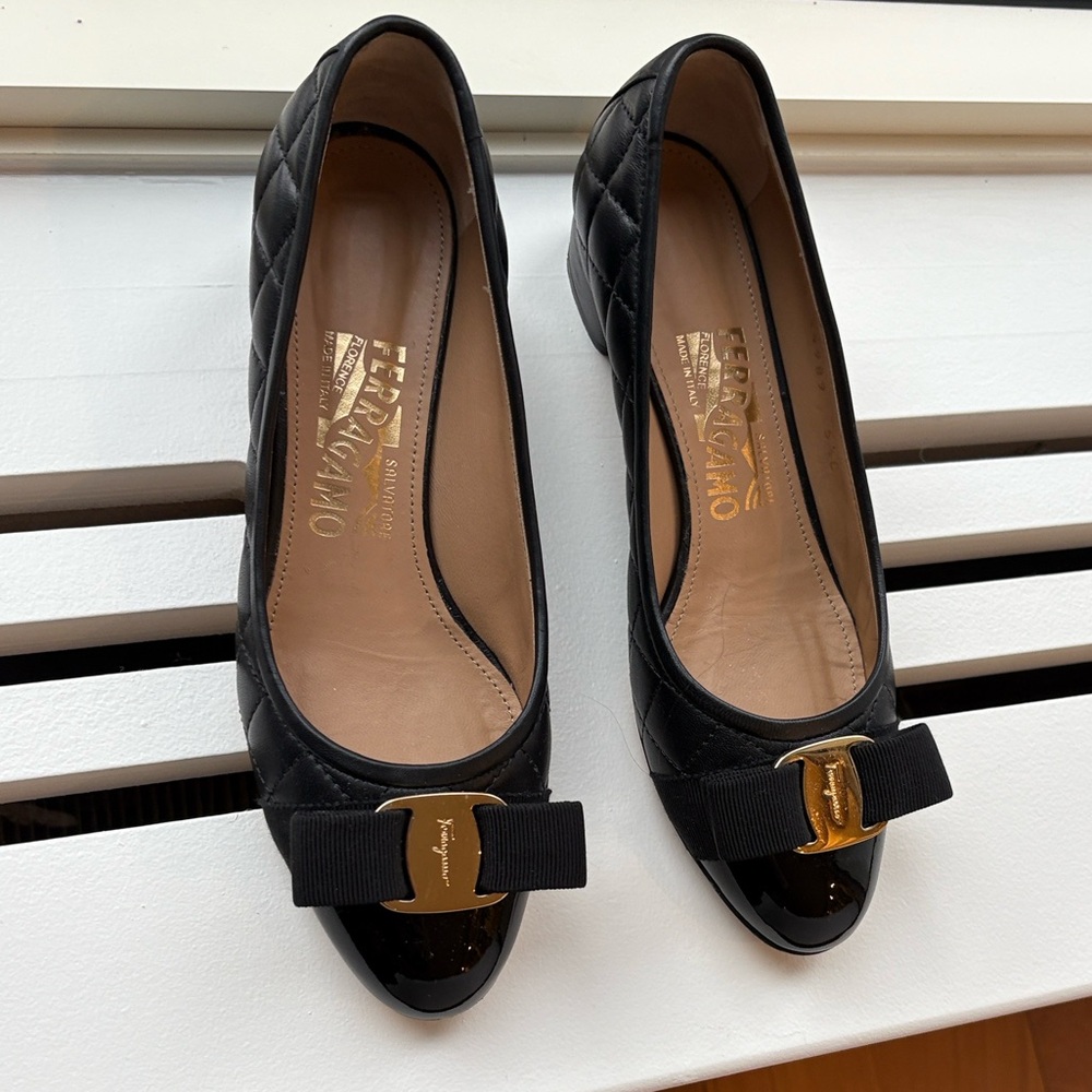 Salvatore Ferragamo Black Quilted Heels